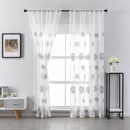 Sheer Curtains for Living Room 2 Panels Set Floral Voile Curtains Rod Pocket