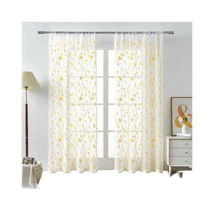 Window Drapes Leaves Sheer Curtains 2 Panels Set for Living Room Rod Pocket