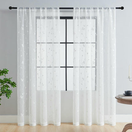 Window Drapes Leaves Sheer Curtains 2 Panels Set for Living Room Rod Pocket