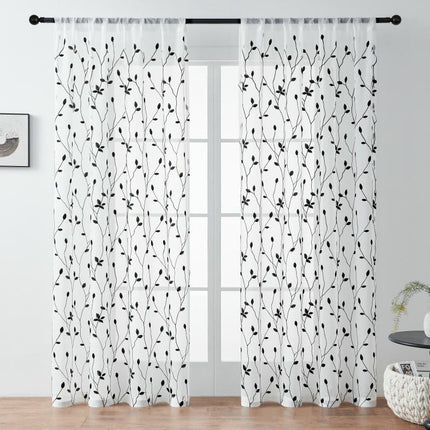 Window Drapes Leaves Sheer Curtains 2 Panels Set for Living Room Rod Pocket