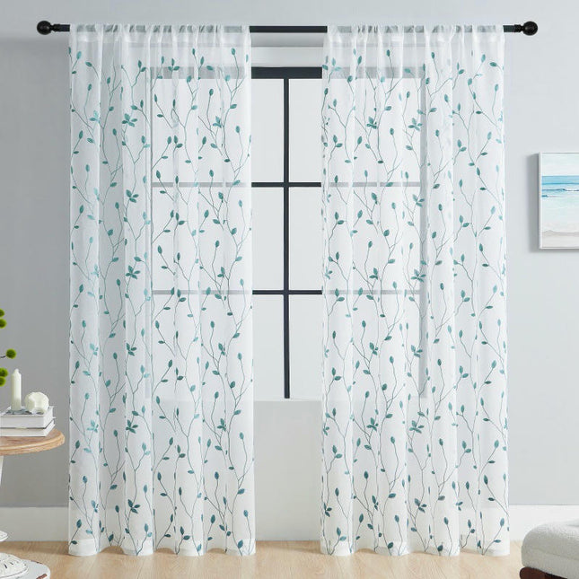 Window Drapes Leaves Sheer Curtains 2 Panels Set for Living Room Rod Pocket