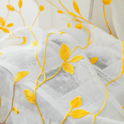 Window Drapes Leaves Sheer Curtains 2 Panels Set for Living Room Rod Pocket