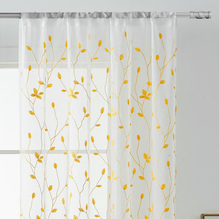 Window Drapes Leaves Sheer Curtains 2 Panels Set for Living Room Rod Pocket