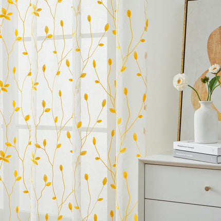 Window Drapes Leaves Sheer Curtains 2 Panels Set for Living Room Rod Pocket