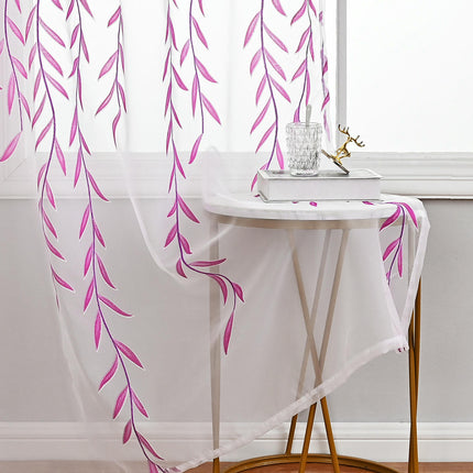 2 Panels Leaves Sheer Curtains Bedroom and Living Room Drapes Rod Pocket
