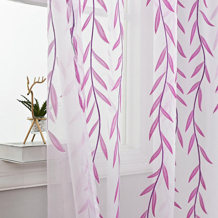 2 Panels Leaves Sheer Curtains Bedroom and Living Room Drapes Rod Pocket