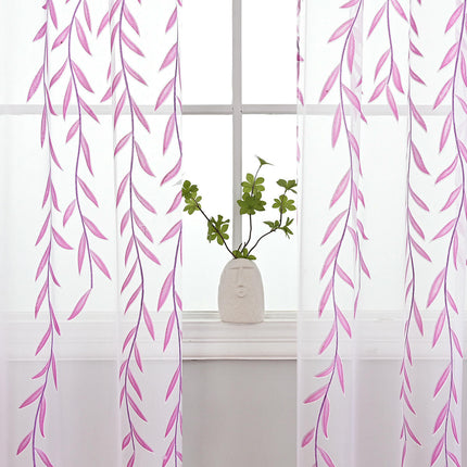 2 Panels Leaves Sheer Curtains Bedroom and Living Room Drapes Rod Pocket