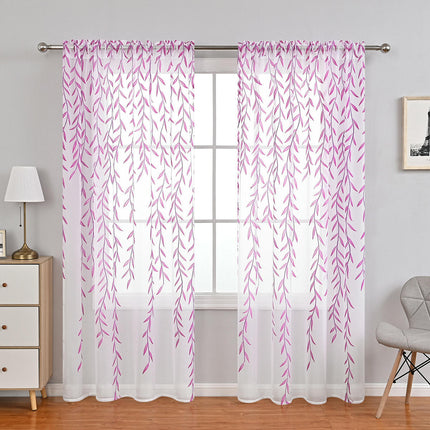 2 Panels Leaves Sheer Curtains Bedroom and Living Room Drapes Rod Pocket