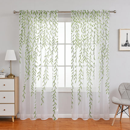2 Panels Leaves Sheer Curtains Bedroom and Living Room Drapes Rod Pocket