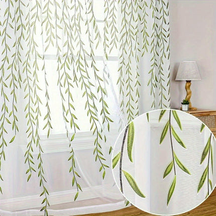 2 Panels Leaves Sheer Curtains Bedroom and Living Room Drapes Rod Pocket