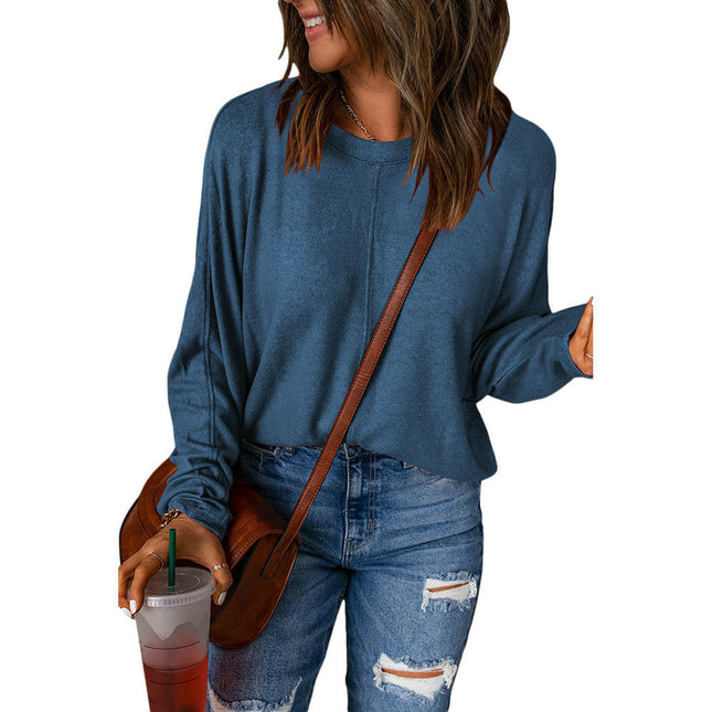 Women's Long Sleeve Crew Neck T Shirts Casual Loose Fit Solid Color Basic Casual Top