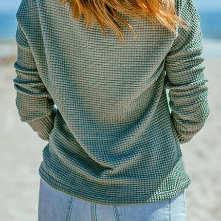 Womens Long Sleeve Crewneck Waffle Knit Shirts Casual Basic Tops