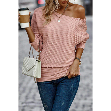 Womens Fashion Solid Color Long Sleeve Off Shoulder T Shirts Loose Casual Tops