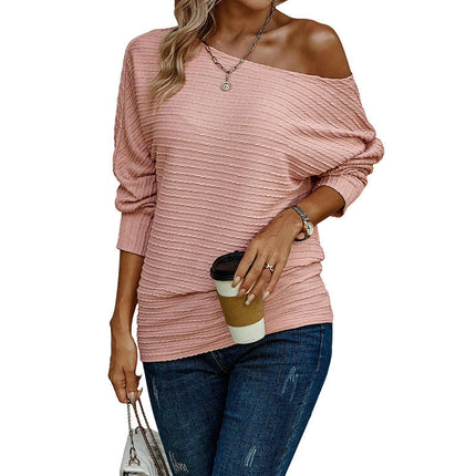 Womens Fashion Solid Color Long Sleeve Off Shoulder T Shirts Loose Casual Tops