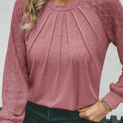 Womens Long Sleeve Shirts Dressy Casual Lace Tops Pleated Fall Fashion Blouses