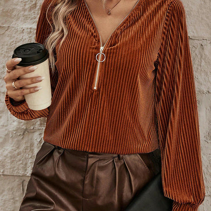 Women's Velvet Top V Neck Long Sleeves Solid Casual Tunic Blouse Loose T-Shirt