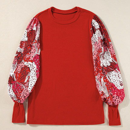 Women's Puff Long Sleeve Shirts Casual Knit Blouses Crew Neck Elegant Tops