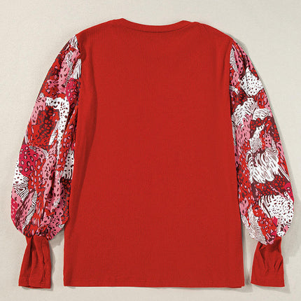 Women's Puff Long Sleeve Shirts Casual Knit Blouses Crew Neck Elegant Tops