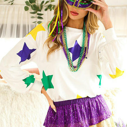Womens Print Loose T-Shirt Long Sleeve Crew Neck Casual Tops