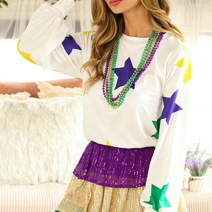 Womens Print Loose T-Shirt Long Sleeve Crew Neck Casual Tops
