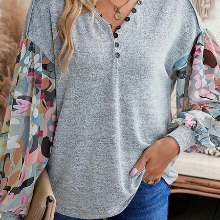 Women's Long Sleeve Shirts Button V Neck Puff Sleeve Tunic Tops