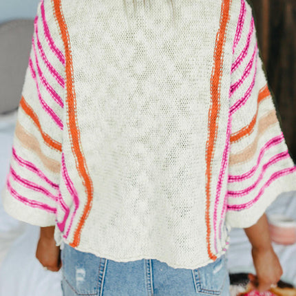 Womens Casual Color Block Striped Lightweight Comfy Cable Knit Top  Pullover Sweaters