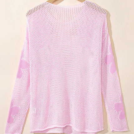 Womens Crewneck Long Sleeve Sweater Casual Lightweight Hollow Out Knit Tops