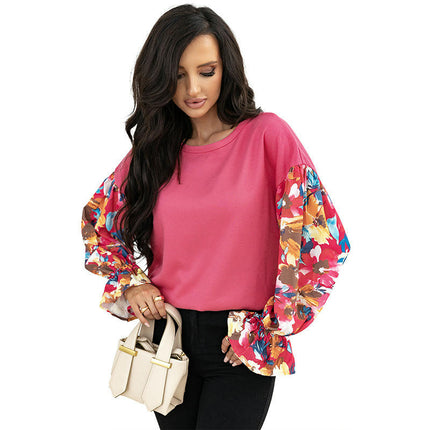 Women's Loose Drop Shoulder Lantern Sleeve Crew Neck Fashion Pullover Knit Tops