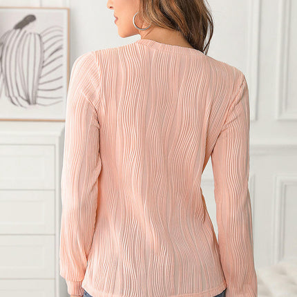 Womens Long Sleeve Textured T Shirts Fashion Crewneck Casual Tops