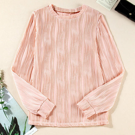 Womens Long Sleeve Textured T Shirts Fashion Crewneck Casual Tops