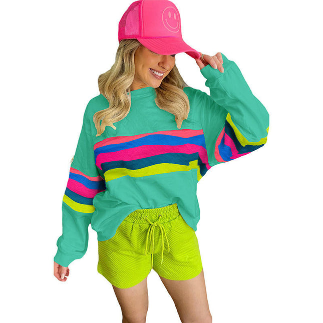 Women's Crewneck Sweatshirts Casual Long Sleeve Color Block Tops