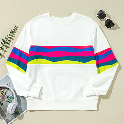 Women's Crewneck Sweatshirts Casual Long Sleeve Color Block Tops