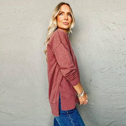Womens Loose Tops Casual V Neck T Shirts Solid Long Sleeve Shirts