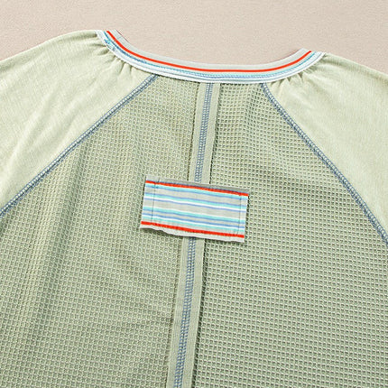 Womens Color Block Crew Neck Tops Long Sleeve Casual Loose Tshirts