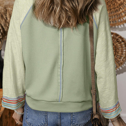 Womens Color Block Crew Neck Tops Long Sleeve Casual Loose Tshirts