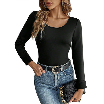 Women Basic Long Sleeve T Shirts Plain Casual Slim Fit Crew Neck Tops