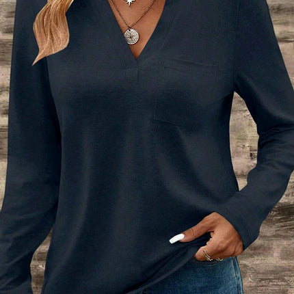 Women Long Sleeve T Shirts Casual V Neck Tunic Tops Fall Fashion Basic Shirts