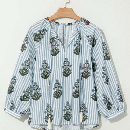 Womens Tops Casual 3/4 Sleeve Shirts V Neck Loose Casual Blouses Floral Print Tshirts