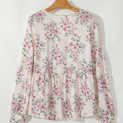 Women Puff Long Sleeve Shirts Square Neck Casual Floral Print Tunic Tops