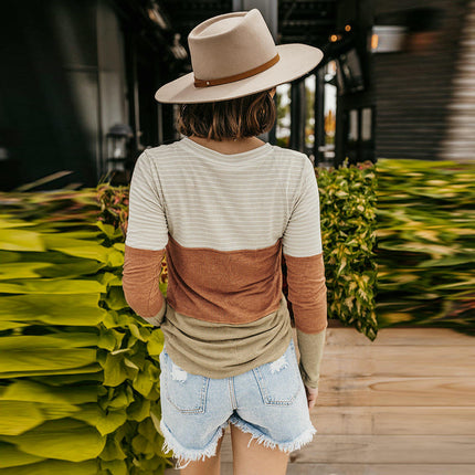 Women's Long Sleeve Button V Neck T Shirts Casual Color Block Henley Tops
