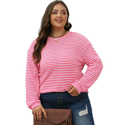 Women's Long Sleeve T Shirts Color Block Crewneck Casual Drop Shoulder Tops