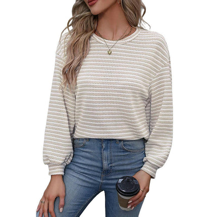 Women's Long Sleeve T Shirts Color Block Crewneck Casual Drop Shoulder Tops