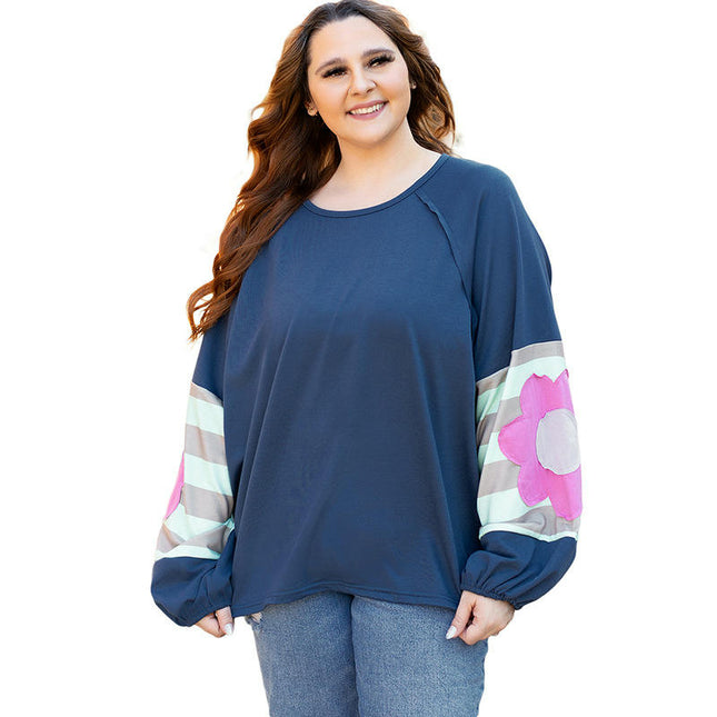 Women's Flower Patchwork Raglan Sleeve Top Long Sleeve Casual Floral T-Shirts