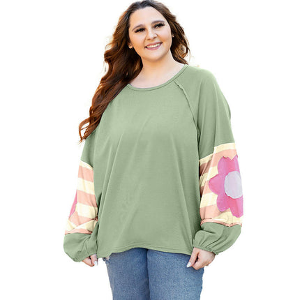 Women's Flower Patchwork Raglan Sleeve Top Long Sleeve Casual Floral T-Shirts