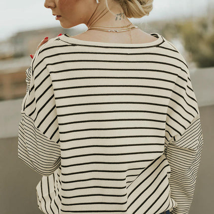 Womens Striped Crewneck T-Shirts Long Sleeve Color Block Casual Tops