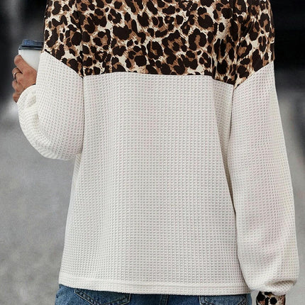 Women Long Sleeve T Shirts Button V Neck Leopard Print Casual Top