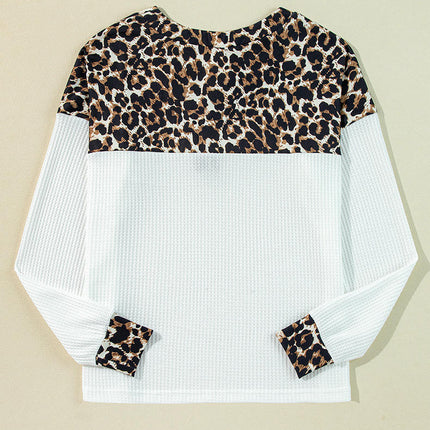 Women Long Sleeve T Shirts Button V Neck Leopard Print Casual Top