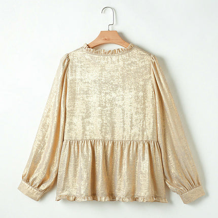 Womens V Neck Long Sleeve Shirts Ruffle Babydoll Tunic Top Flowy Casual Blouses