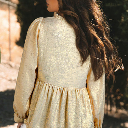 Womens V Neck Long Sleeve Shirts Ruffle Babydoll Tunic Top Flowy Casual Blouses