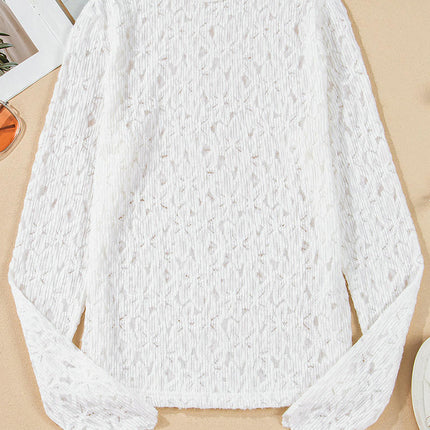 Women's Floral Lace Slim Fitted Top Mock Neck Long Sleeve Elegant T Shirt